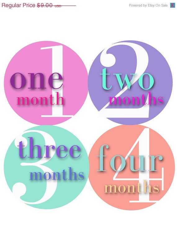SALE A True Original Seller...Monthly Onesie Stickers...Waterproof... A color for each month Big Numbers Girly...Wear with any color onesie