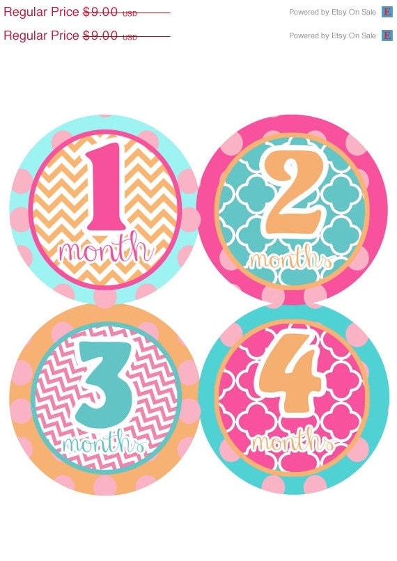 SALE Onesie Stickers..Pink Orange Teal Chevron and Quatrefoil...Waterproof...Baby Monthly Stickers