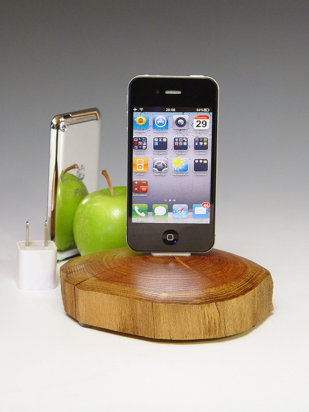 iPhone dock. iPod dock. 378. Reclaimed tree slice. Smoothly finished end grain. Live edge. Simple ... natural ... beautiful. FAST shipping.