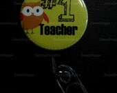 Number 1 Teacher Owl (Lime) ID Button Badge Button Reel.