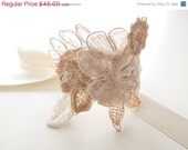 20% OFF Bridal Ribbon Cuff made of Layers of Ivory and Champagne Flowers with an Ivory Ribbon ALSO could be Worn as a Headband