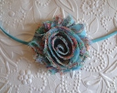 Aqua Paisley Floral Print Flower Headband - Shabby Chic Chiffon Flower. Elastic Headband.  Baby Hair Accessories. Adult Headband