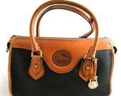 Vintage Dooney & Bourke Doctor's Satchel Leather Bag Purse Handbag Navy and Tan - Free USA Shipping