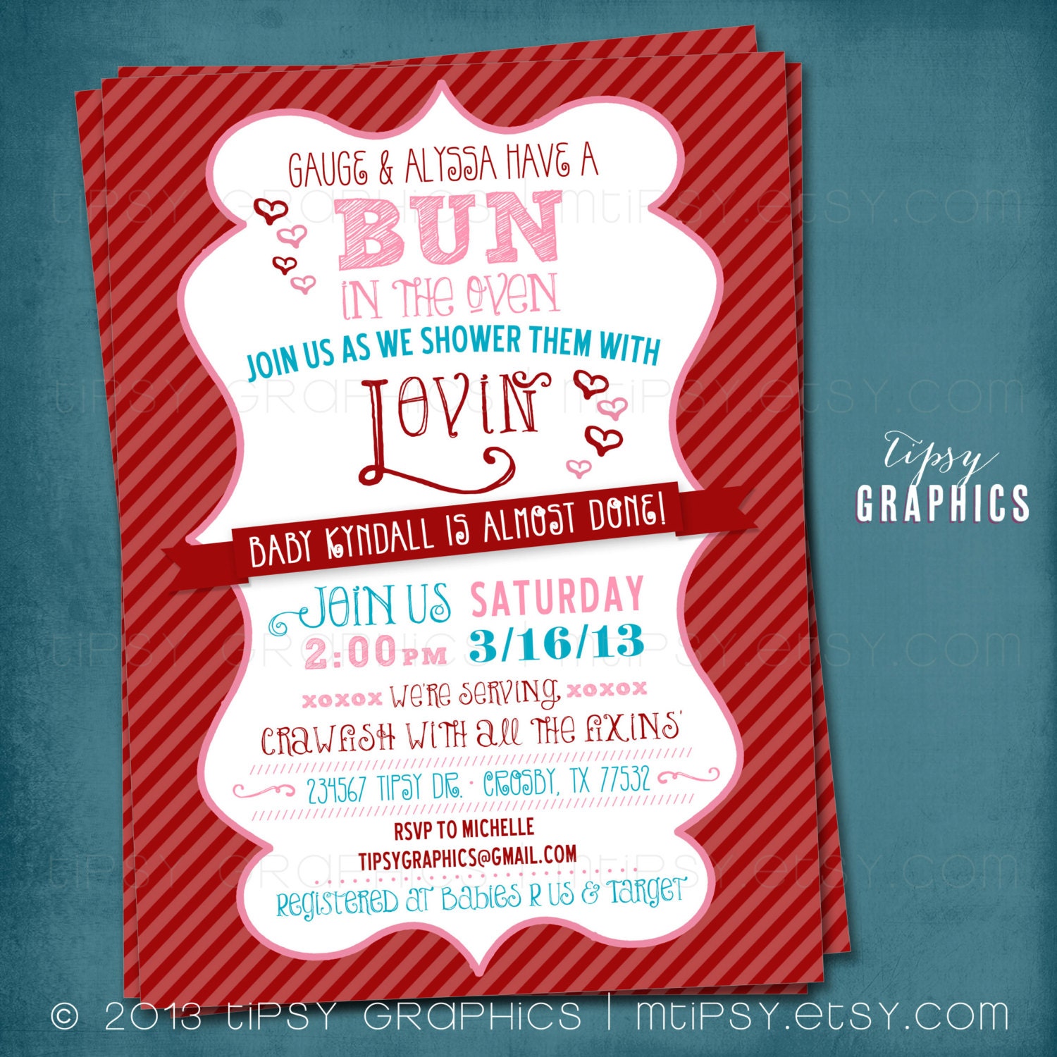Shower them with Lovin. Bun in the Oven Couple's Baby Shower Invite by Tipsy Graphics. Any colors Il_170x135