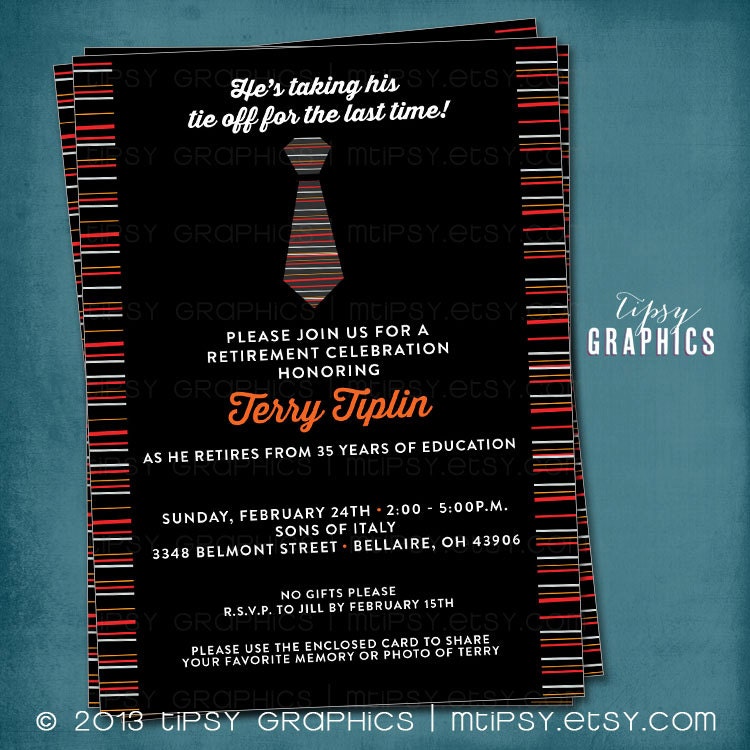 Taking off his Tie. Masculine Stripes Retirement Invitation or Birthday Party Invite by Tipsy Graphics. Any colors Il_170x135