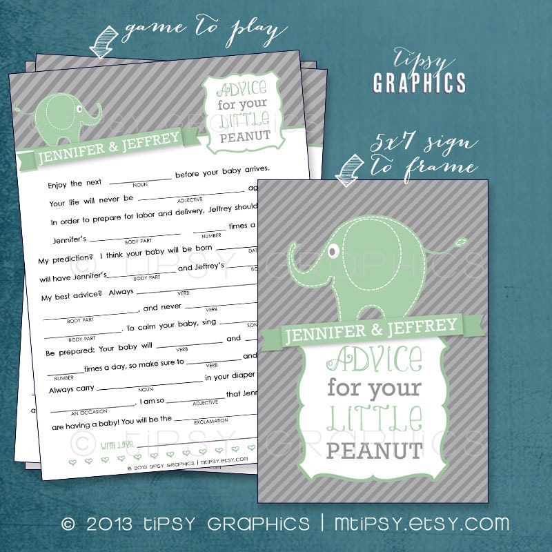Advice for the Peanut. Elephant Baby MadLibs by Tipsy Graphics. Baby Wishes AdLib. Baby Statistics. Printable Cards, any Colors Il_570xn
