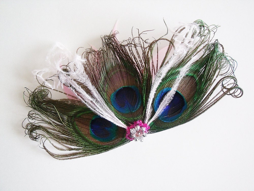Bridal Fascinator - Peacock Headpiece - Pink Peacock Bridal Fascinator - Pink Peacock Bridal Headpiece - Peacock Bridesmaid Fascinator