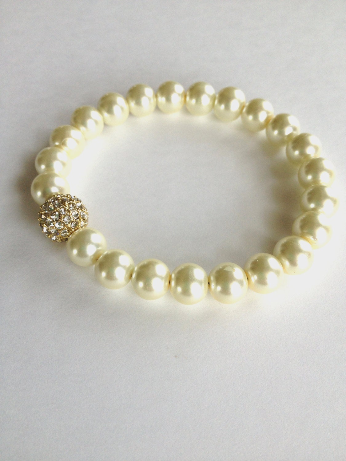 Cream Ivory Pearl and Gold Fashion Stretch Pave Rhinestone Arm Candy Stack Bracelet 8mm Elegant Vintage Inspired DOLLAR SHIP in us
