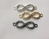 Choose ONE Mini Crystal Infinity Charm Jewelry Rhinestone Connector Arm Candy Making Bracelet Earring Craft DOLLAR SHIP in us
