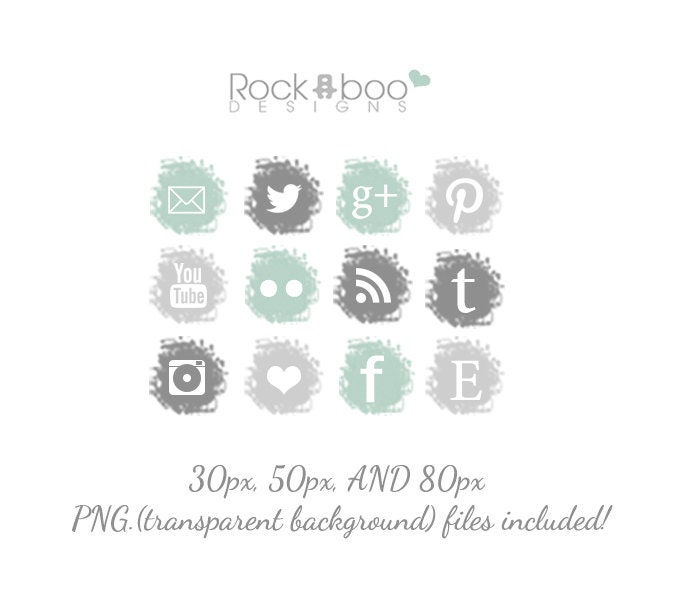 Simple Turquoise/Grey,  Social media icons  ///   Instant Download
