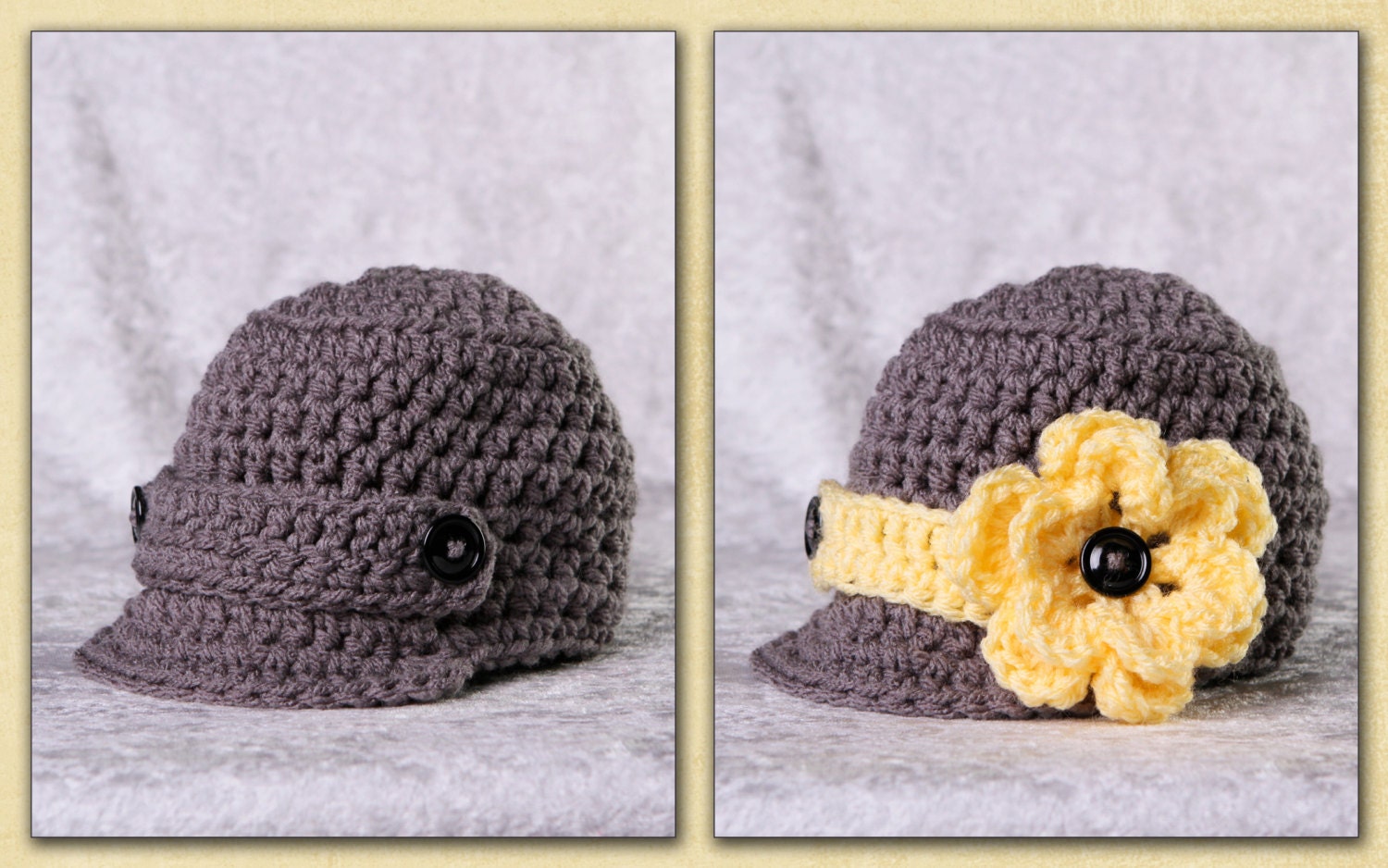 Baby Girl Hat or Baby Boy Infant Newsboy Hat WITH 2 flowers and 2 bands Baby Hat Infant Hat Crochet Hat Photo Prop