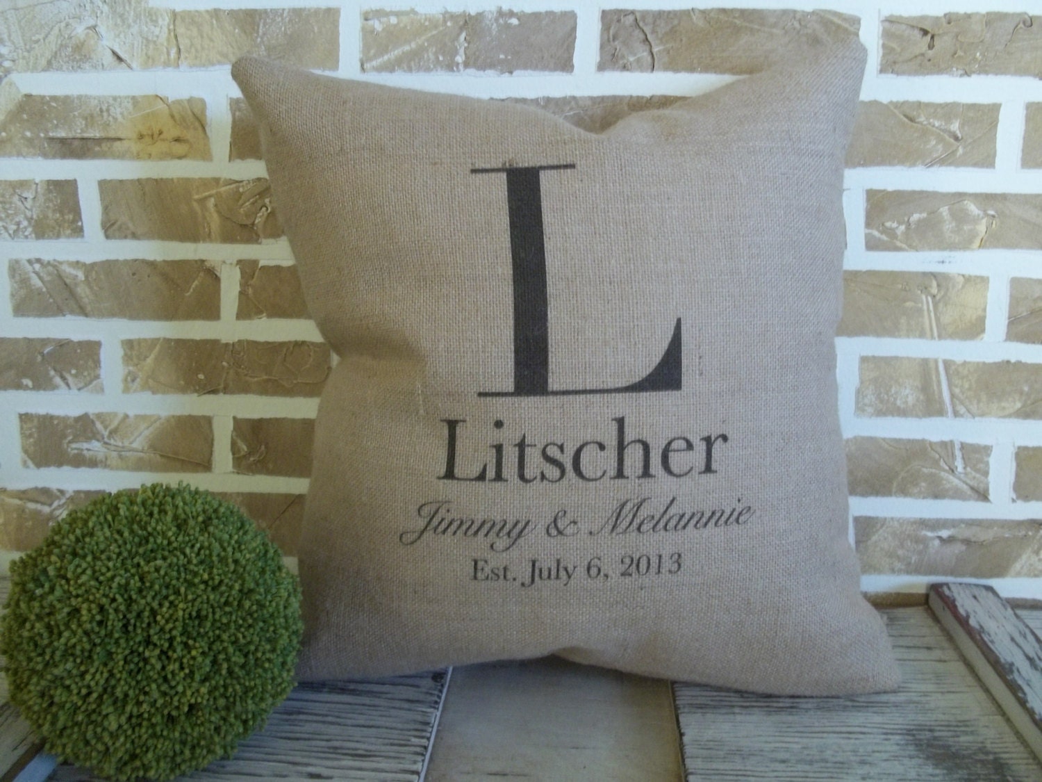 Burlap - Personalized - Customized - Monogrammed - Names and Est. Dates Burlap Pillow