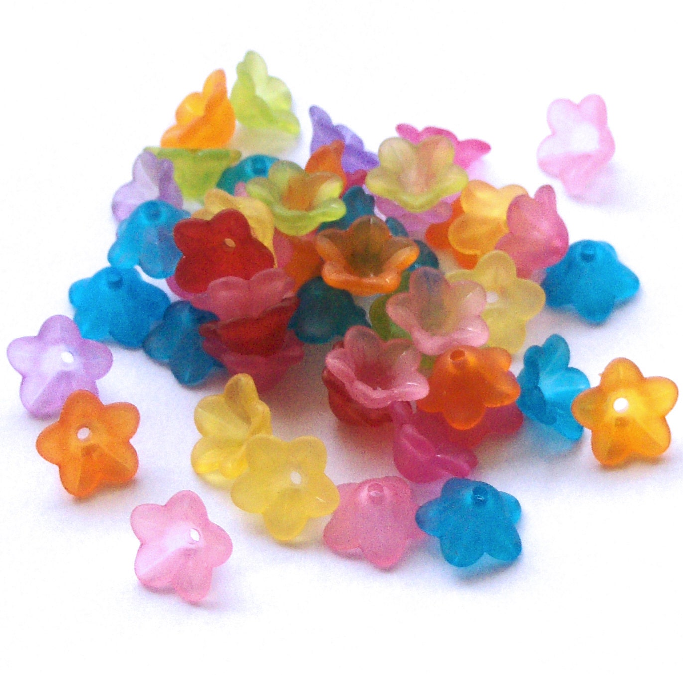 Multi Coloured Flower Beads, Lucite Flowers, 50 Acrylic Petal Beads