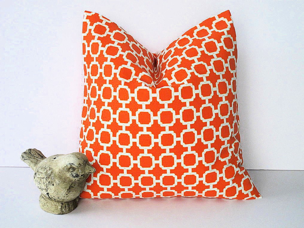 Mandarin LATTICE pillow ONE indoor outdoor 16" Modern orange decorator pillow 16 x 16 inch