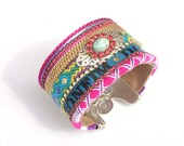 Colourfull friendship bracelet statement cuff - ibiza jewelry - bohemian chic cuff - statement jewelry - hippie bracelet