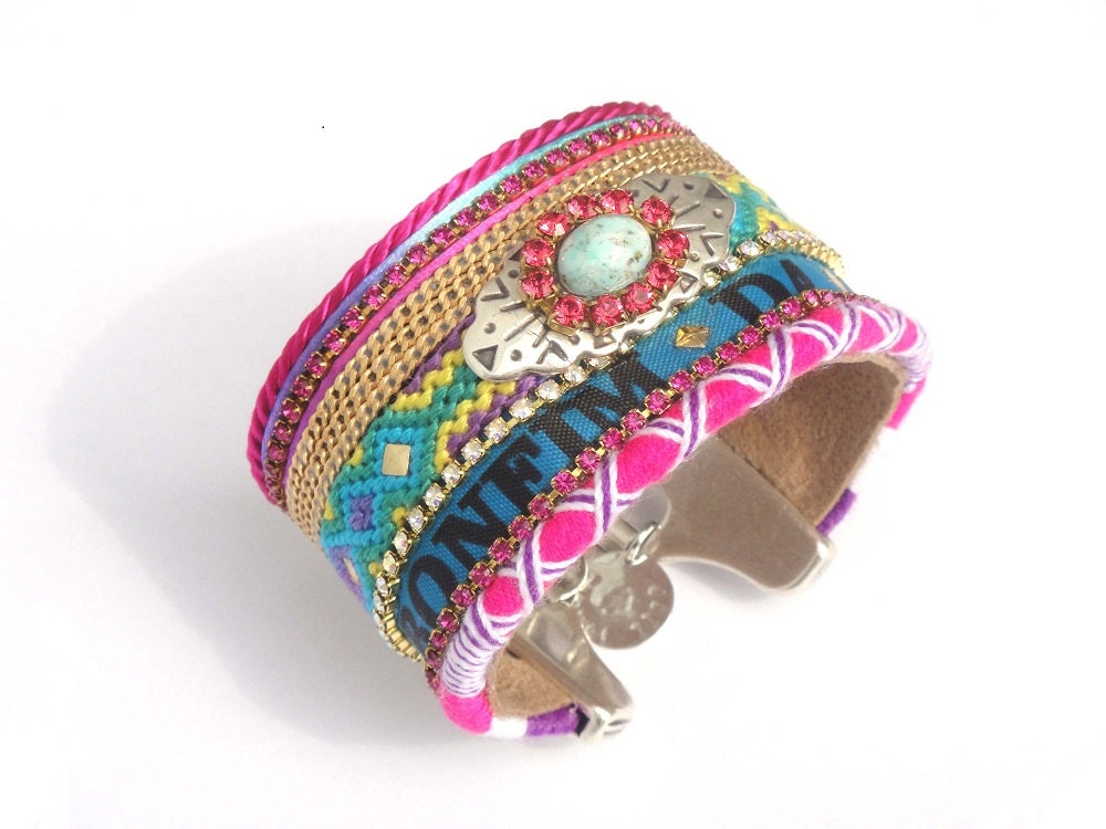 Colourfull friendship bracelet statement cuff - ibiza jewelry - bohemian chic cuff - statement jewelry - hippie bracelet