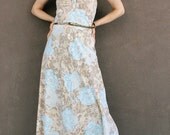 Vintage Floral Maxi Dress Stunning BLUE HIBISCUS Sun Dress