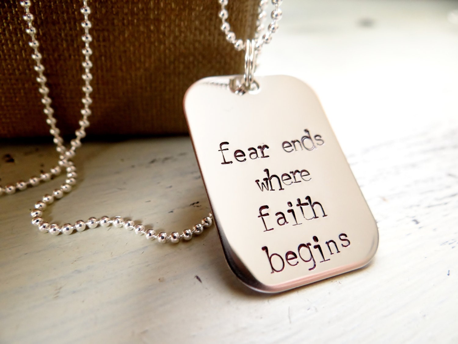 Fear Ends Where Faith Begins Handstamped Silver Necklace.  Simple Inspirational Silver Necklace.  Christian Jewelry. - BBeadazzled