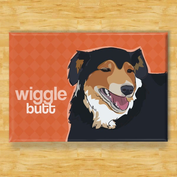 Australian Shepherd Dog Magnet - Wiggle Butt - Black Tri Aussie