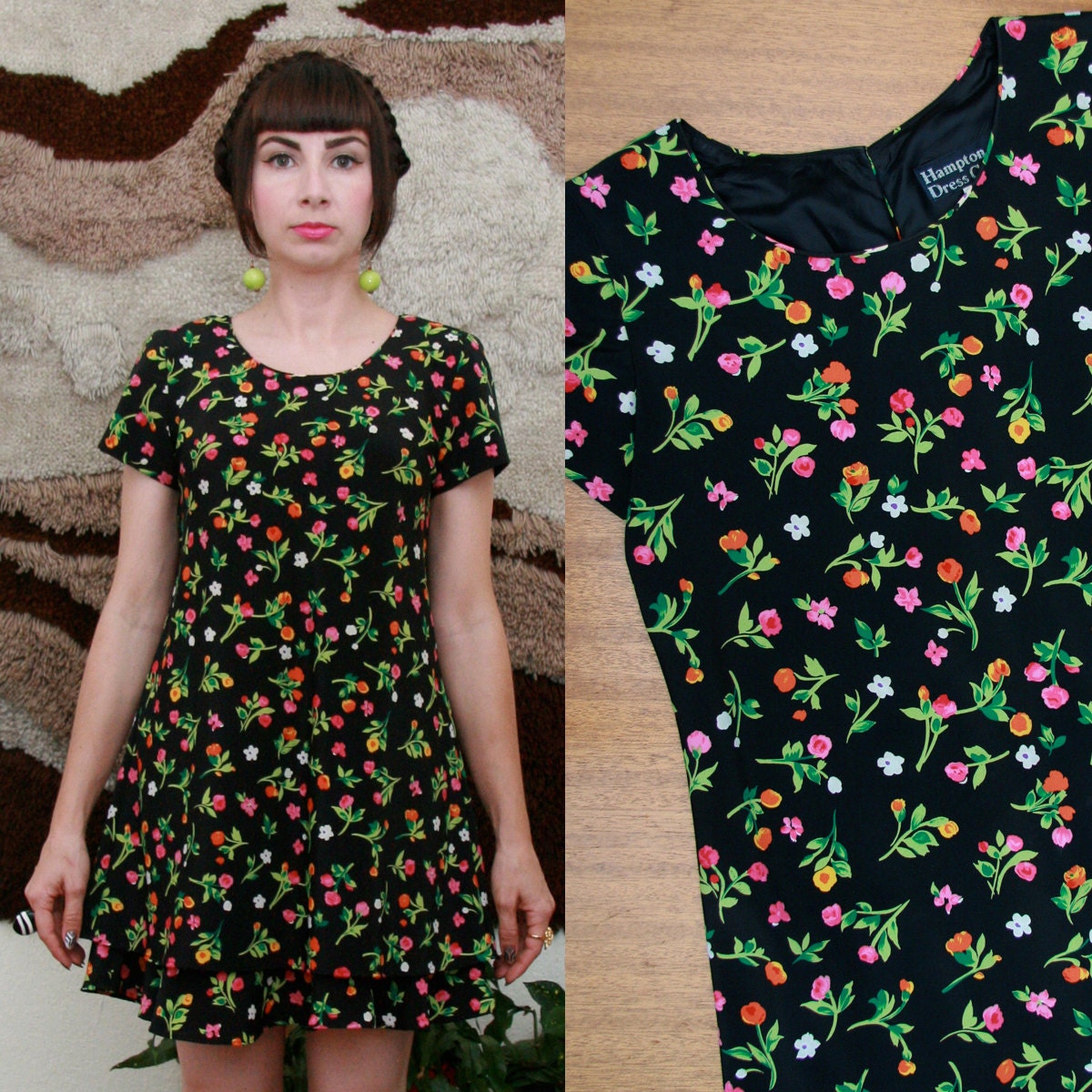 Vintage 90s Floral Print Tent Dress Small