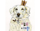 Original Dog Illustration. Golden Retriever Dog , Eric the Dog King 4.5 x 6ins