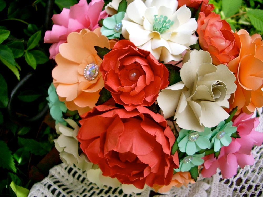 Peach and Mint Green - Paper Bouquet - Customize your Style and Colors - Made To Order