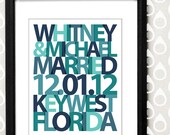 Wedding Sign, Personalized Wedding Gift, Custom Wedding Gift, Blue, Peacock and Teal or Choose Your Colors - 8x10 print