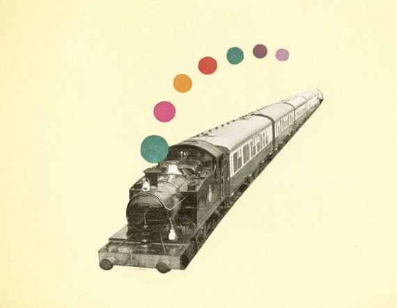 Rainbow Train - Transportation art, steam train, surreal, rainbow colors, whimsical, little boy's room, nursery art 8x10 Giclee print