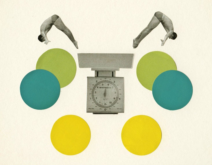Off the Scale - Zodiac art, Libra, mid century, geometric art, portrait art, surreal decor, lemon, lime  8x10 Giclee print