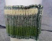 SALE Recycled Wool Sweater Cup Cozy in Slate and Lime Green stripe