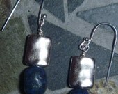 Lapis Lazuli and silver plated rectangle earrings with sterling hooks