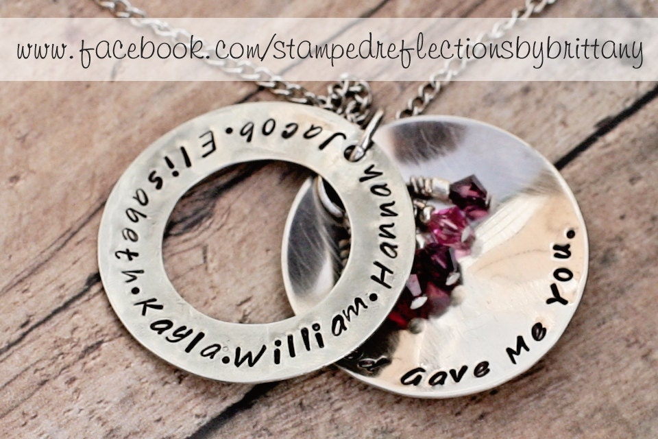 Mother Hand Stamped Necklace with Birthstones for Each Name - Mothers Day - Hand Stamped Dome Necklace - Hidden Message Necklace - Mom