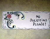 No Soliciting Wooden Sign Hand Painted Tole Rosemaling Folk Art Personalized Wall Hanging Outdoor Home Decor