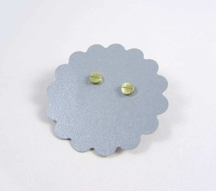 Tiny Brass Circle Screw Earrings with sterling silver posts Free Shipping