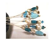 Sparkly Turquoise-Plus-Pearl Steampunk Neo-Victorian Hat Pins