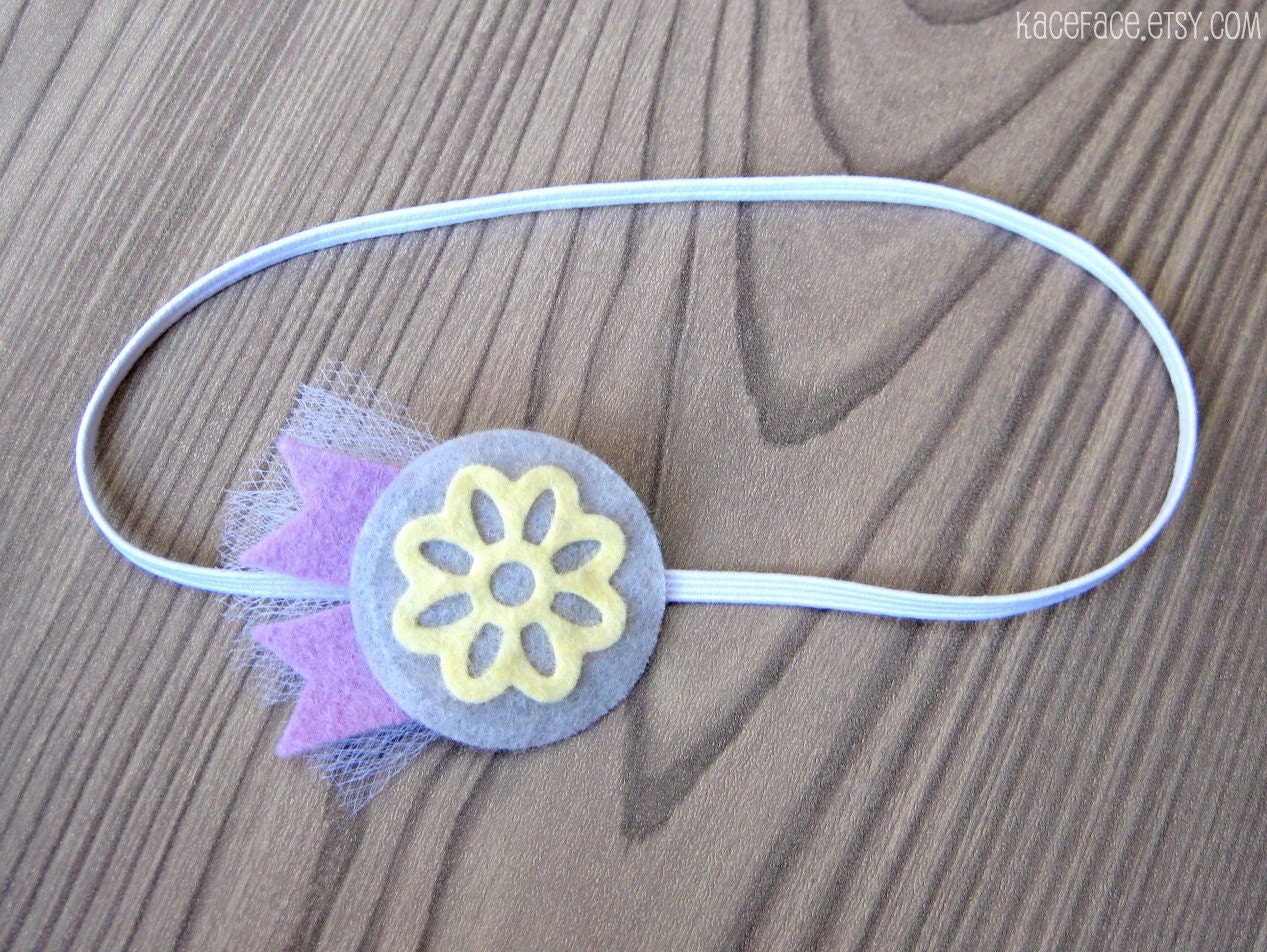 Newborn Medallion Headband - gray / yellow / lavender