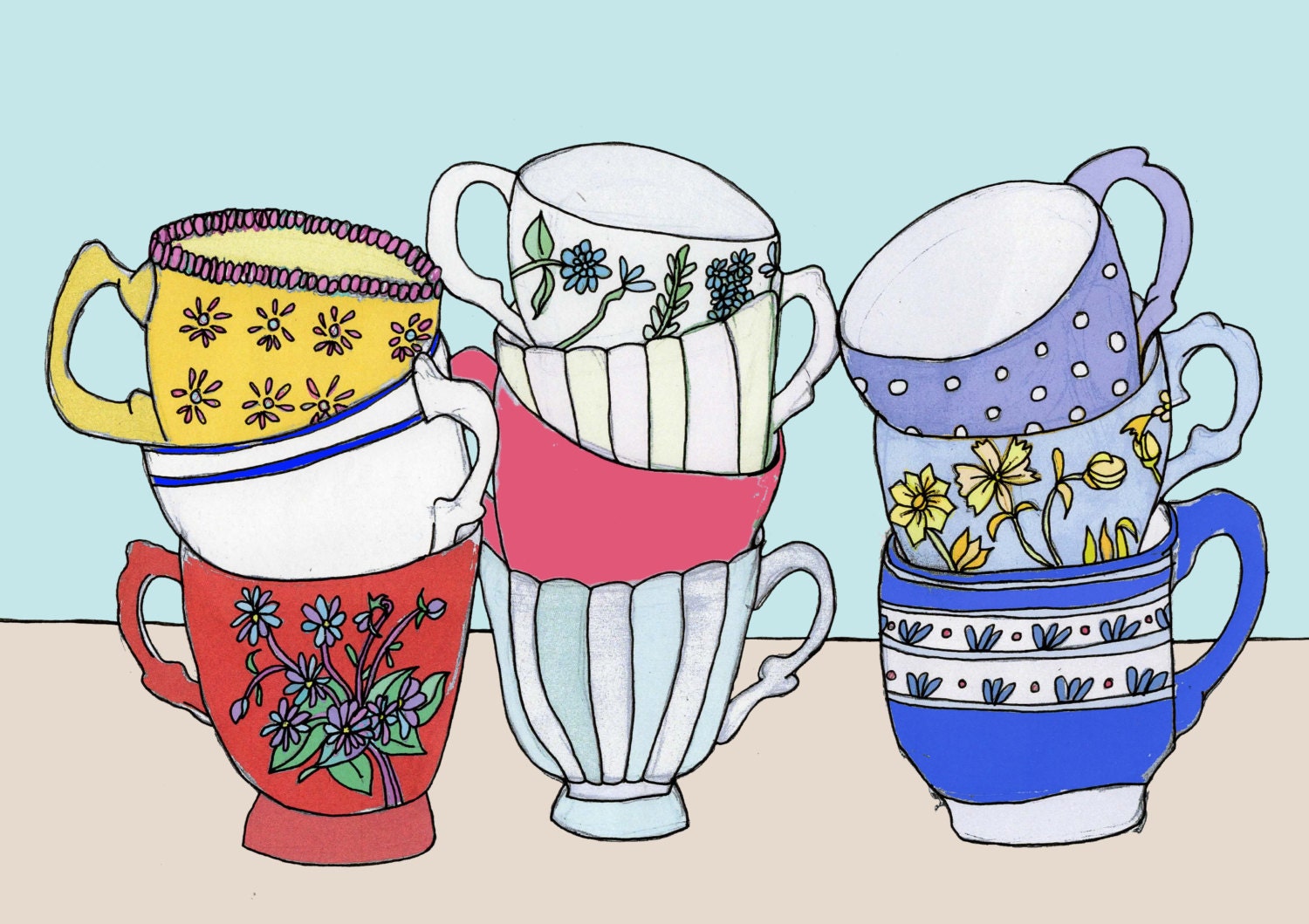 Vintage Teacup Collection Art Print