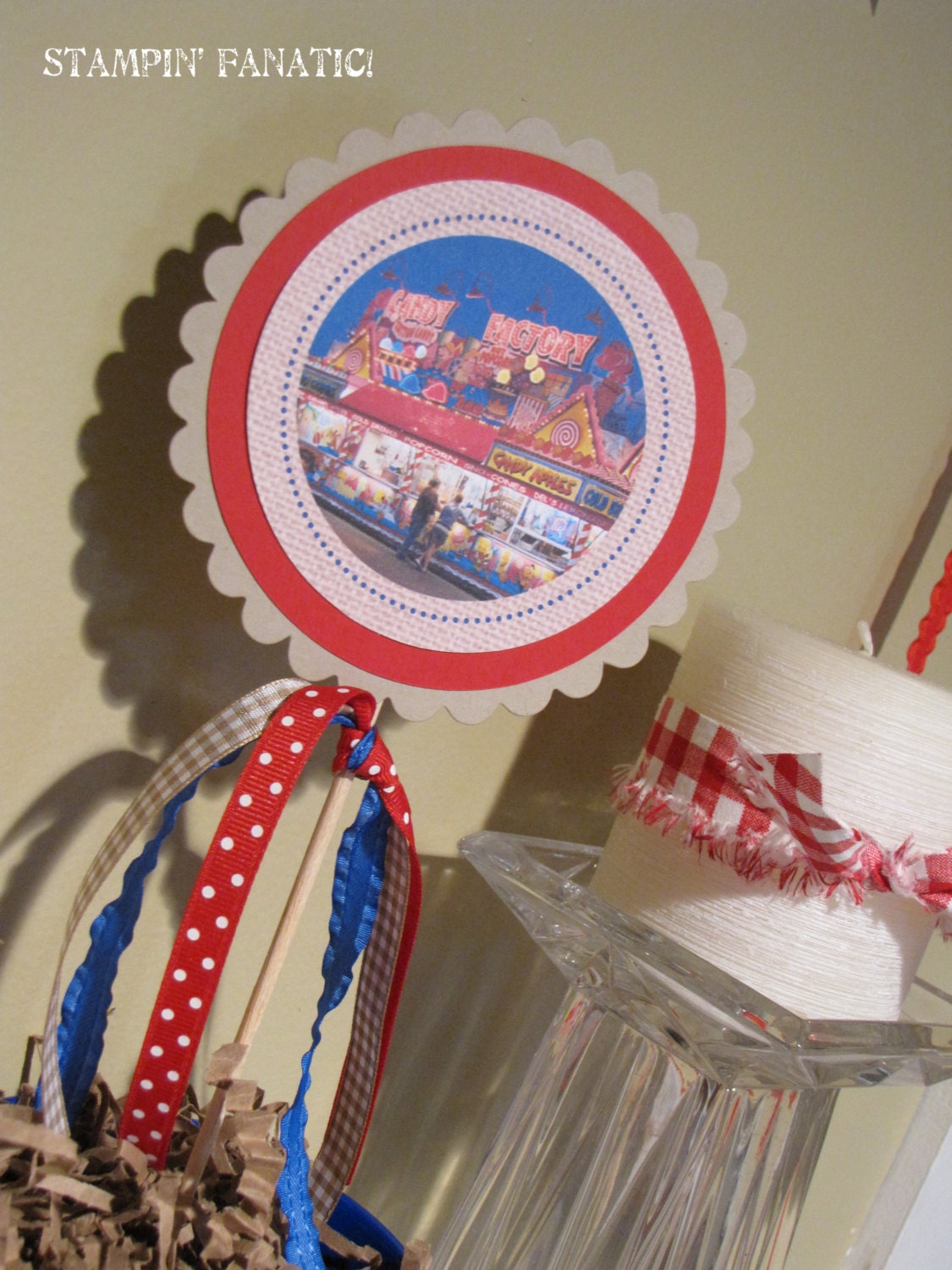Blue Ribbon Bash Collection: Set of 3 Centerpiece Flags. County Fair. Carnival. Red, white and blue. Country. Burlap. Canvas. Il_170x135