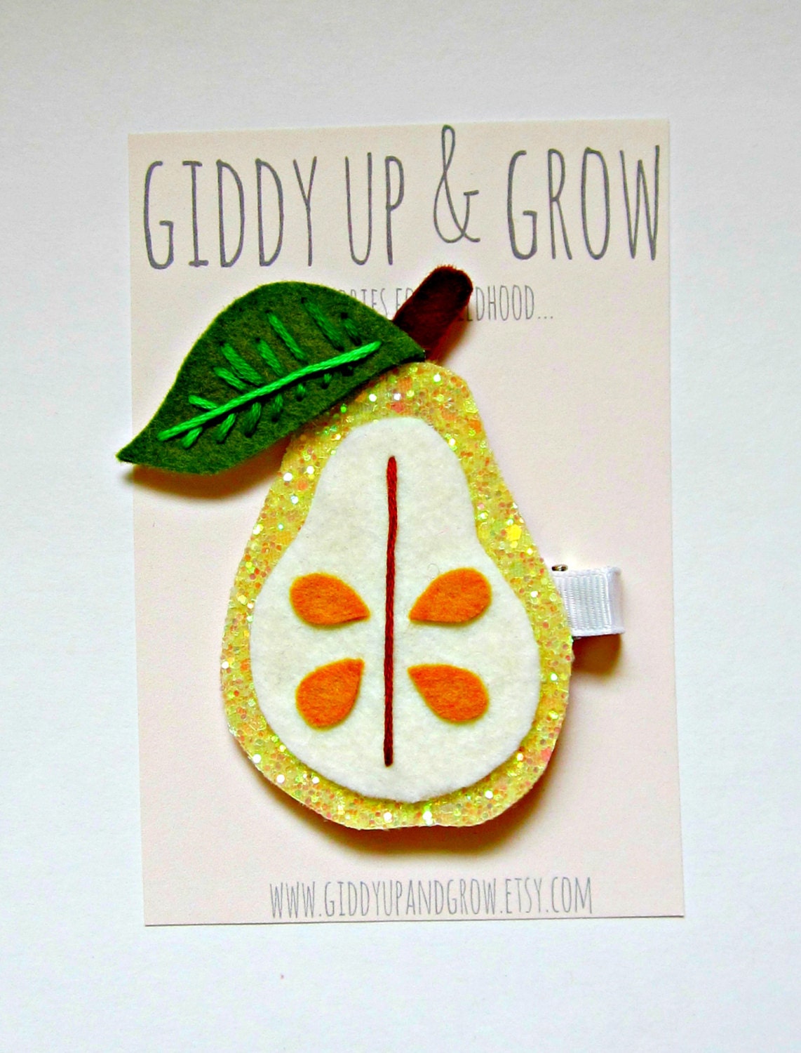 Felt Hair Clips - Glitter Pear Hair Clip, Giddy Up and Grow Summer Accessories