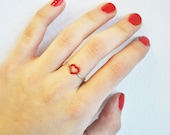 simple red heart ring- sterling silver- free shipping