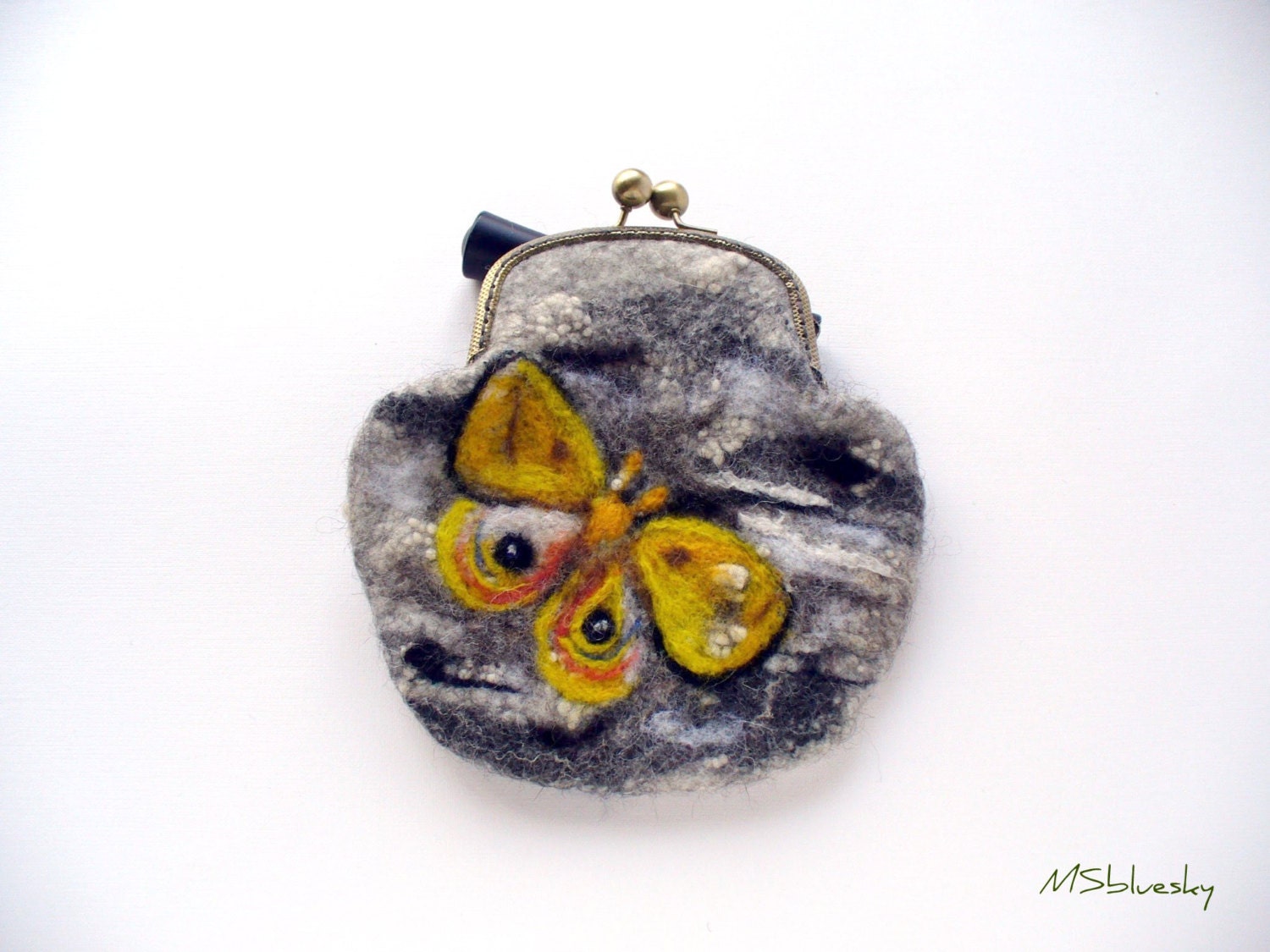 Wet Felted Butterflies coin purse Ready to Ship with bag frame metal closure Handmade gift for her