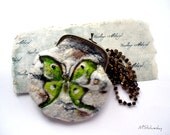 Wet Felted Green Butterfly coin purse Ready to Ship with bag frame metal closure Handmade gift for her