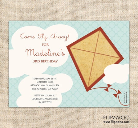Kite Birthday Party or Shower Invitation by FLIPAWOO  - Customized Printable File