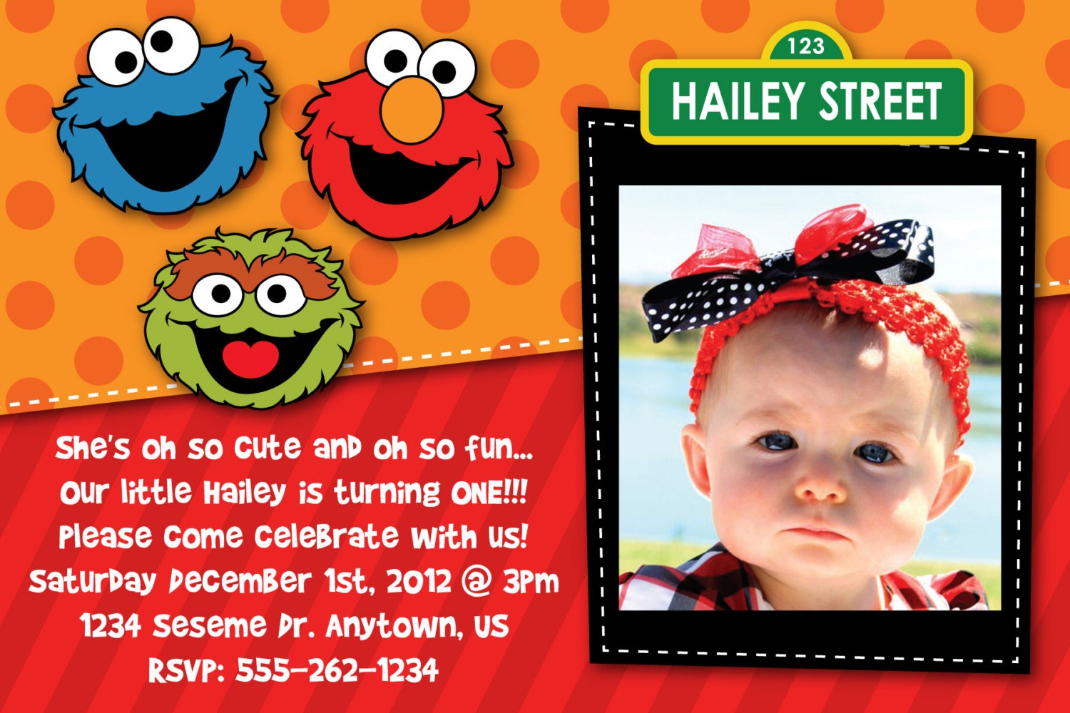 Custom Elmo Sesame Street Invitation (birthday, shower, Thank You etc. picture birthday card one two three four five six seven eight nine
