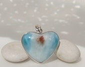 Larimar love pendant, Heart of Passion - rare tricolors Larimar love stone