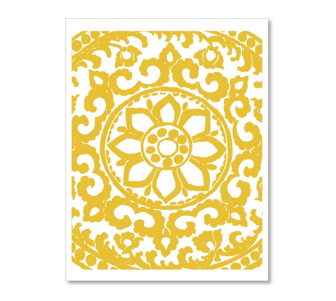 Art Deco Ornament Digital Print Home Decor Wall Art Mustard Yellow Abstract Flower