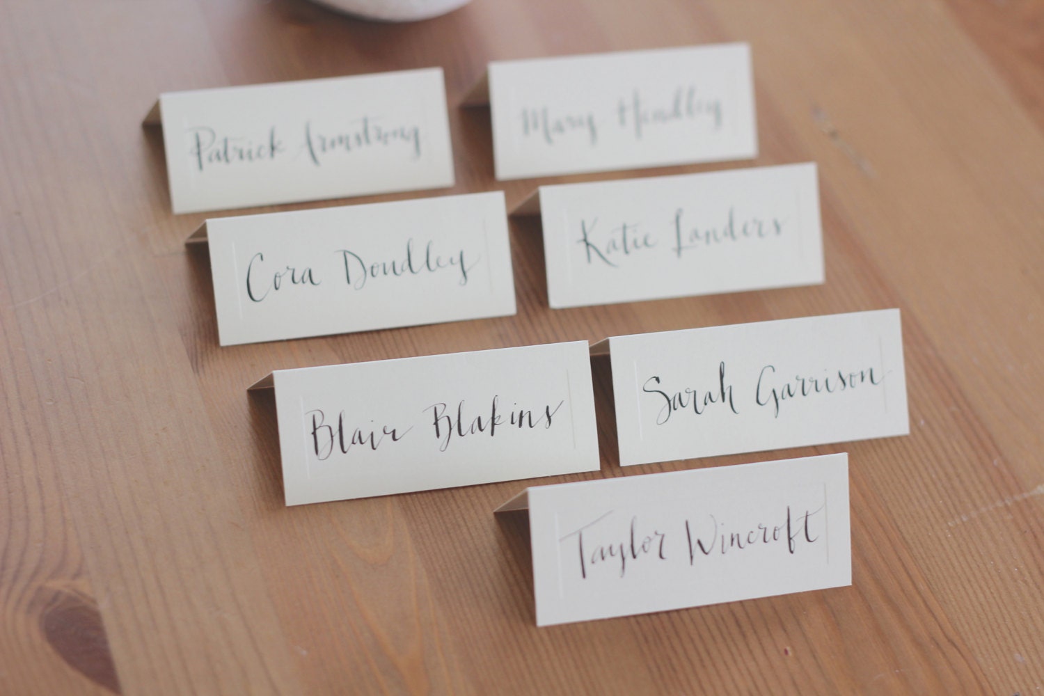 wedding calligraphy place card, escort card, name card, table card