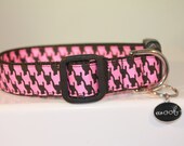 Large 1" Pink Houndstooth Collar