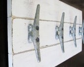 Boat Cleat Coat Rack 22"x10" Distressed White Nautical