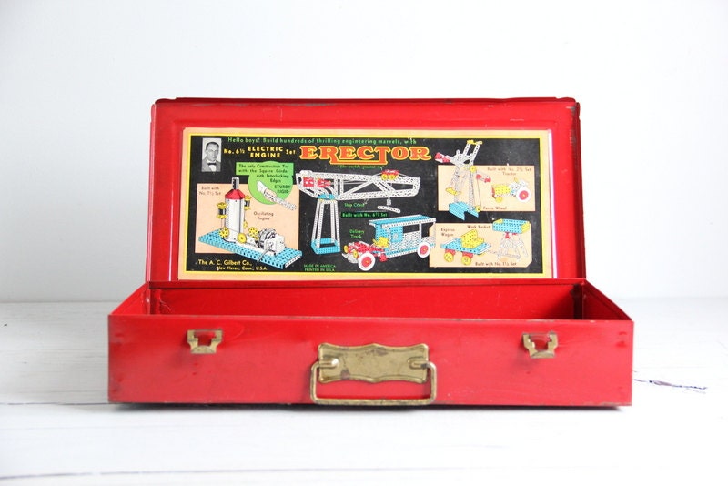 vintage red erector set box